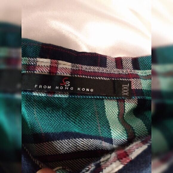 Teal Plaid Button up Long Sleeve Flannel Shirt size M - Picture 4 of 7